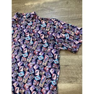 Vintage Chiamare Mens Large Rayon Shirt Novelty Soda Label Print Grapette Nehi L